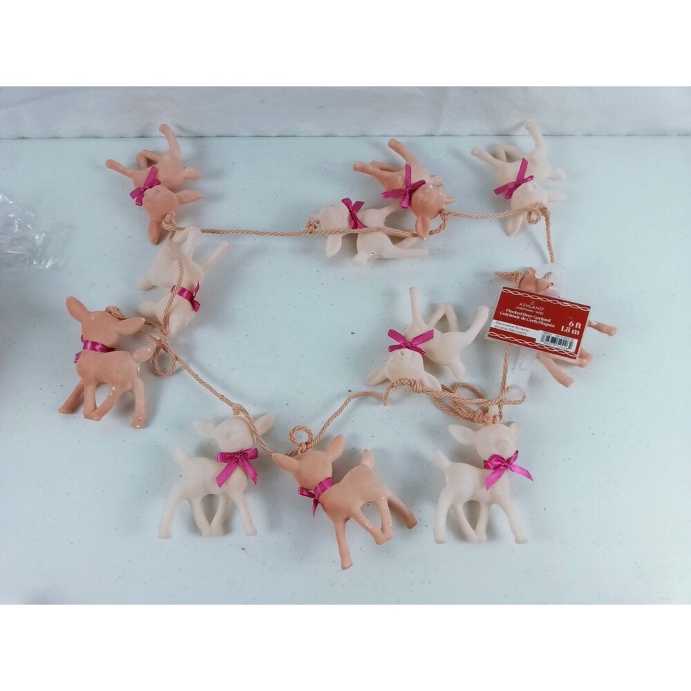 Ashland Velvet Christmas's Flocked Pink Deer Garland 6 Foot New Reindeer Decor